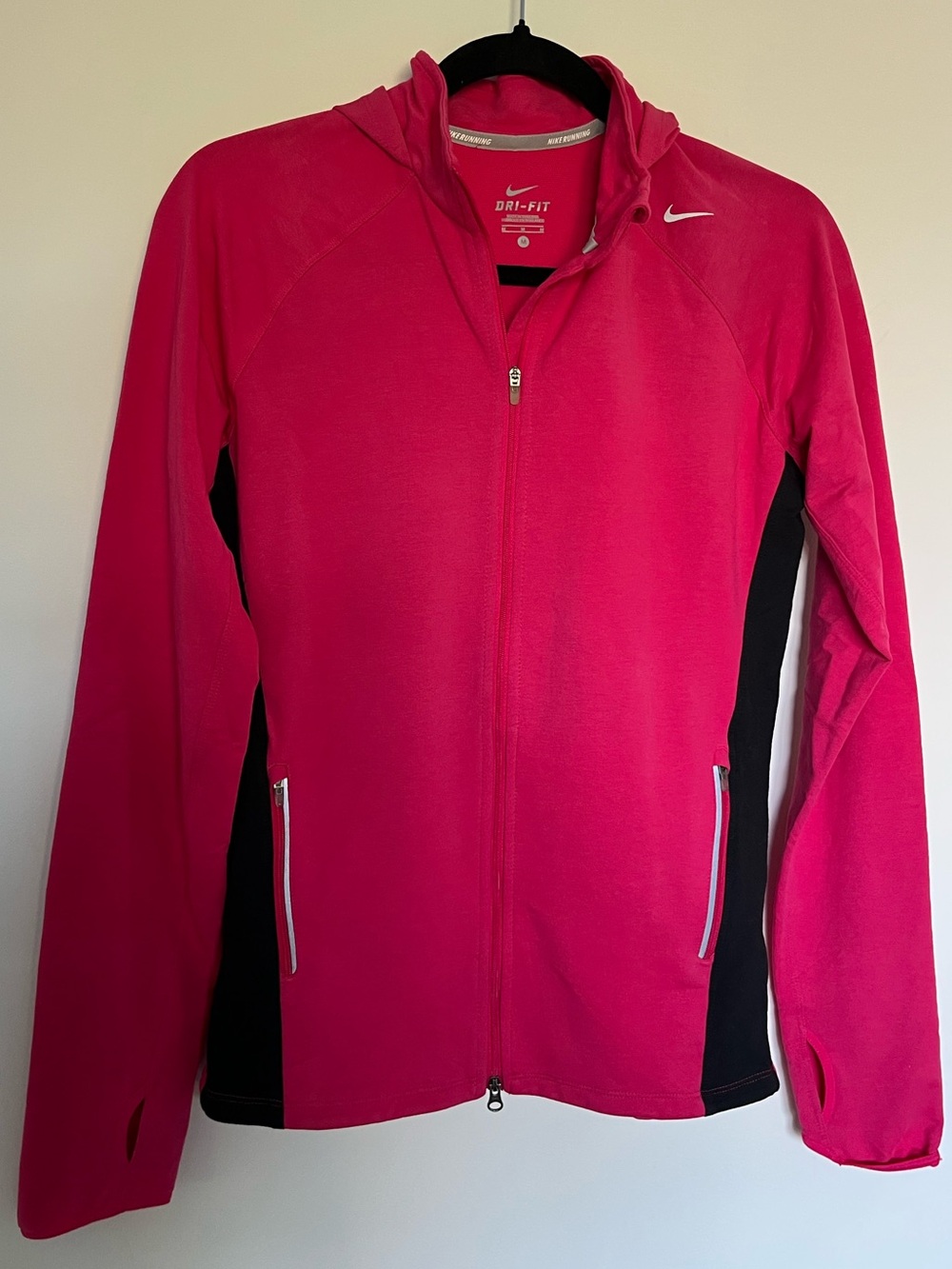 Nike Women's Pink Full-Zip Hooded Utility Jacket with Black Panels